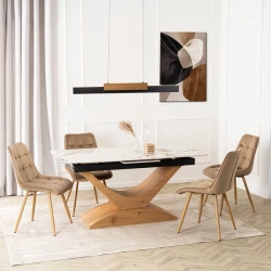 Stół ALICANTE 160-200 cm Biały marmur/Dąb