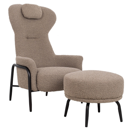 Fotel TEDDY GRAND z podnóżkiem ciemny     brązowy - stal