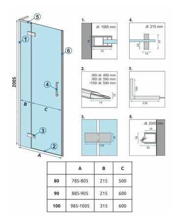 DRZWI PRYSZNICOWE HUGO BROWN/BRUSH COPPER 80
