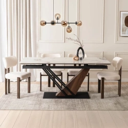 Stół REX 2 180-240 cm Biały Marmur/Orzech