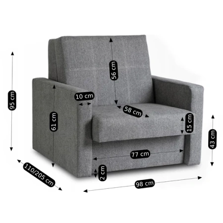 Zestaw 2x Fotel Do Spania Jednoosobowy MILAN 1 Szary