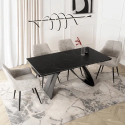 Stół Rozkładany DEVON 160-220 cm Czarny Marmur/Czarny