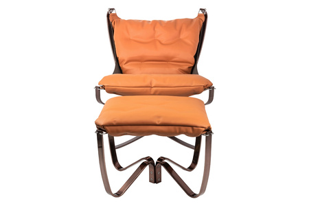 Fotel ARNI LOW z podnóżkiem pomarańczowy  - ekoskóra, miedz