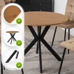 Stół LAUREN 90 cm Dąb Złoty/Czarny