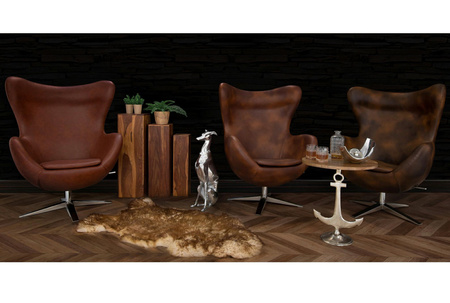 Fotel EGG SZEROKI PU brąz vintage koniak  - podstawa stal