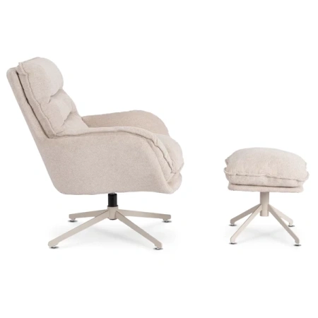 Fotel Wypoczynkowy Obrotowy PASADENA Z Podnóżkiem Kremowy