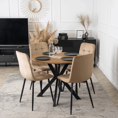 Stół LAUREN 90 cm Dąb Złoty/Czarny