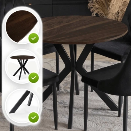 Stół LAUREN 90 cm Orzech/Czarny