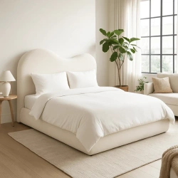 Łóżko 180x200 TALINN Boucle Kremowe Z Pojemnikiem