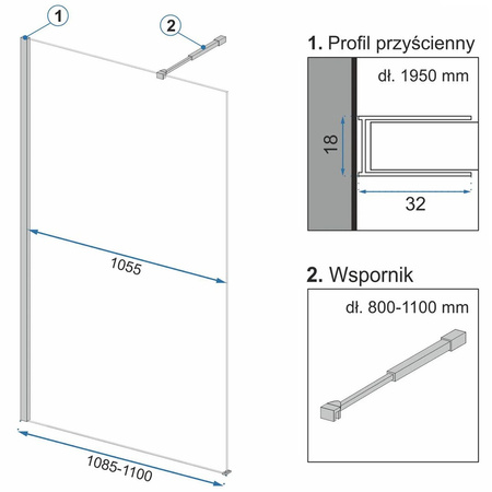 ŚCIANKA PRYSZNICOWA AERO OMBRE BLACK/BLACK 110