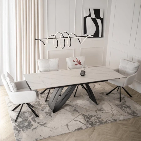 Stół Rozkładany DEVON 160-220 cm Biały Marmur/Czarny