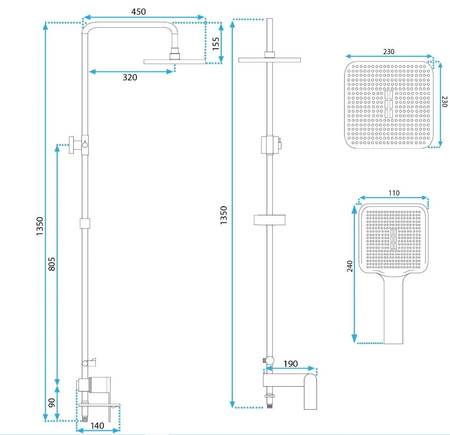 ZESTAW NATRYSKOWY MY1902-78RGG STORM MIEDŹ SZCZOTK