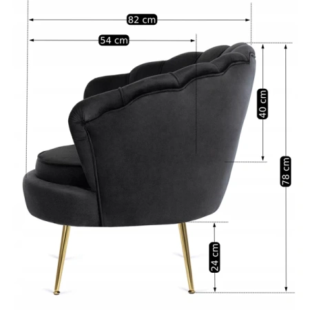 Fotel GRAND z Podnóżkiem Czarny Welurowy