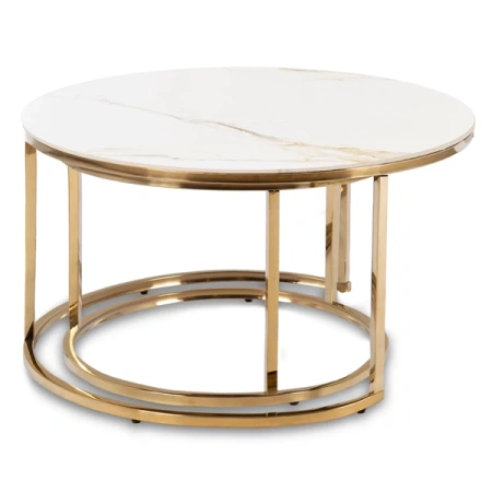 Zestaw Stolików Ceramicznych MILANO Biały Marmur/Złoty