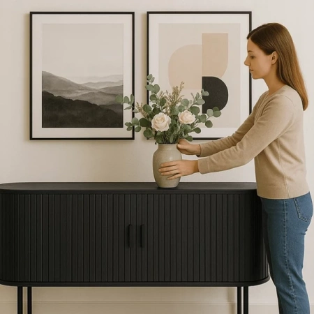 Komoda Dwudrzwiowa Rozsuwana 180 cm TRISH Czarna