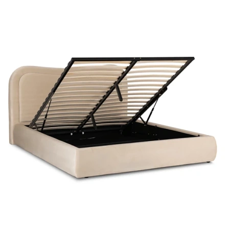 Łóżko 160x200 HAGA Kremowe Welurowe Z Pojemnikiem