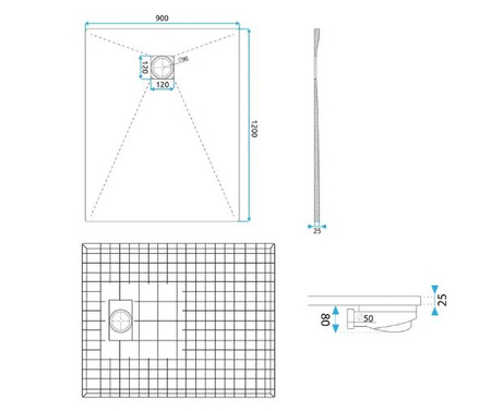 BRODZIK MAGNUM WHITE 90x120 + SYFON