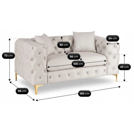 Sofa SORRENTO 2S Dwuosobowa Kremowa Welurowa