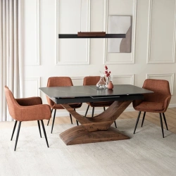 Stół ALICANTE 160-200 cm Czarny marmur/Orzech