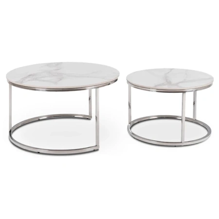 Zestaw Stolików AMARA MAX Biały Marmur/Srebrny