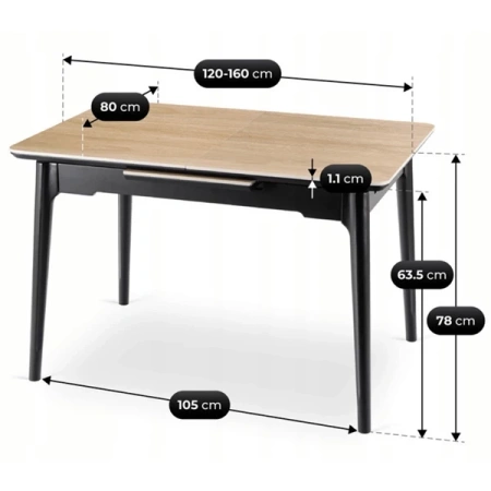 Stół Ceramiczny SAMER 120-160 cm Dąb/Czarny