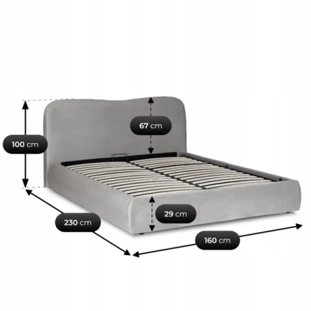 Łóżko 140x200 BRISTOL Szare Z Pojemnikiem