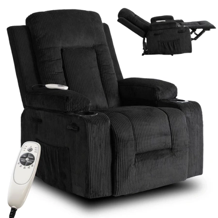 Fotel Masujący BOX Czarny Sztruksowy