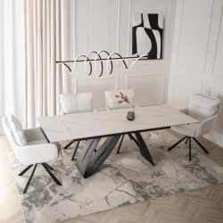 Stół Rozkładany DEVON 160-220 cm Biały Marmur/Czarny