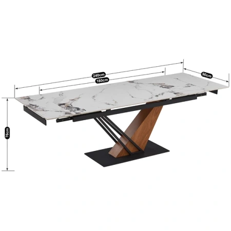 Stół REX 2 180-240 cm Biały Marmur/Dąb