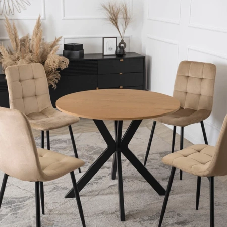 Stół LAUREN 90 cm Dąb Złoty/Czarny