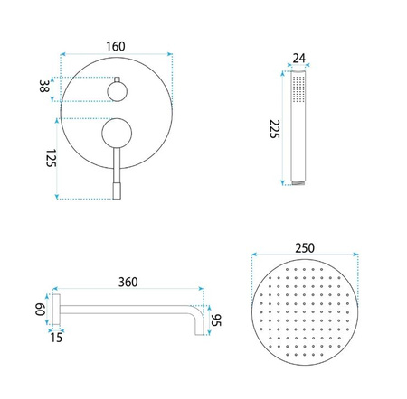 ZESTAW NATRYSKOWY PODTY LUNGO DIAMOND ZŁOTY + BOX