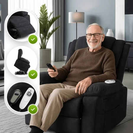 Fotel Masujący z Funkcją Wstawania FENIX Czarny