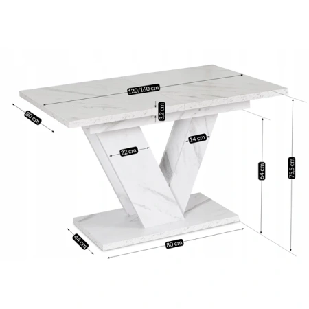 Stół CLARK 120-160 cm Biały Marmur