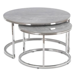 Zestaw Stolików Ceramicznych MILANO Szary Marmur/Srebrny