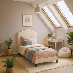 Łóżko 90x200 CRATER Boucle Kremowe