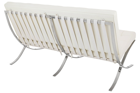 Sofa dwuosobowa BARCELON PRESTIGE PLUS  biała - włoska skóra naturalna, stal