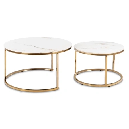 Zestaw Stolików Ceramicznych MILANO Biały Marmur/Złoty