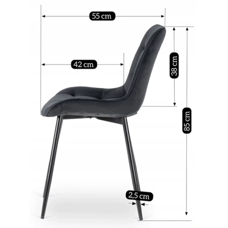 Krzesło CHRIS Czarne Welurowe