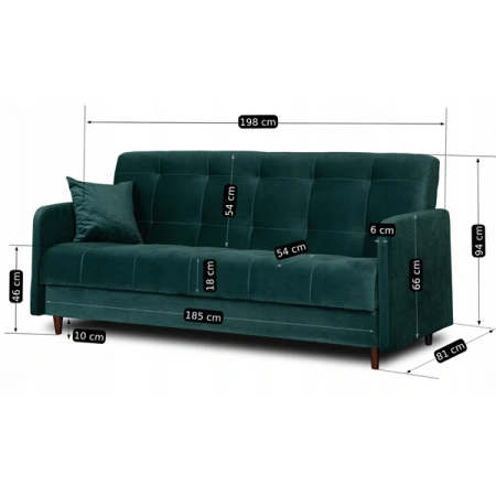Sofa TIVOLI Zielona Welurowa
