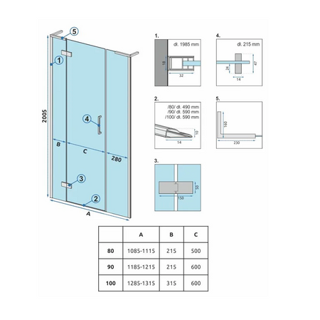 DRZWI PRYSZNICOWE HUGO BLACK 100