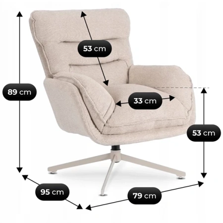 Fotel Wypoczynkowy Obrotowy PASADENA Z Podnóżkiem Kremowy