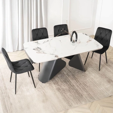 Stół Rozkładany Ceramiczny VERONA 160-240 cm Biały Marmur/Czarny