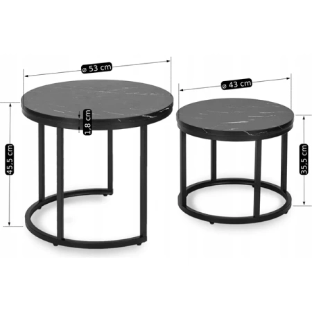 Zestaw Stolików MAURO Czarny Marmur