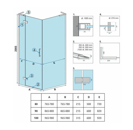 ŚCIANKA PRYSZNICOWA HUGO BLACK 90