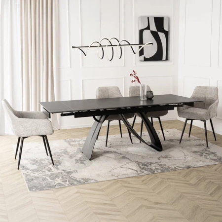 Stół Rozkładany DEVON 160-220 cm Czarny Marmur/Czarny