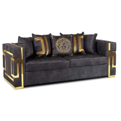 Sofa PALLAZO 3S Trzyosobowa Czarno/Złota
