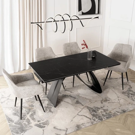 Stół Rozkładany DEVON 160-220 cm Czarny Marmur/Czarny