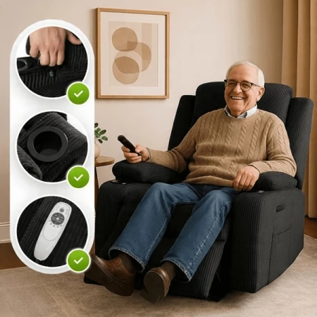 Fotel Masujący BOX Czarny Sztruksowy