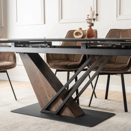 Stół REX 2 180-240 cm Czarny Marmur/Orzech