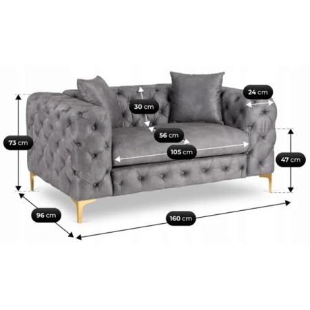 Sofa SORRENTO 2S Dwuosobowa Szara Welurowa